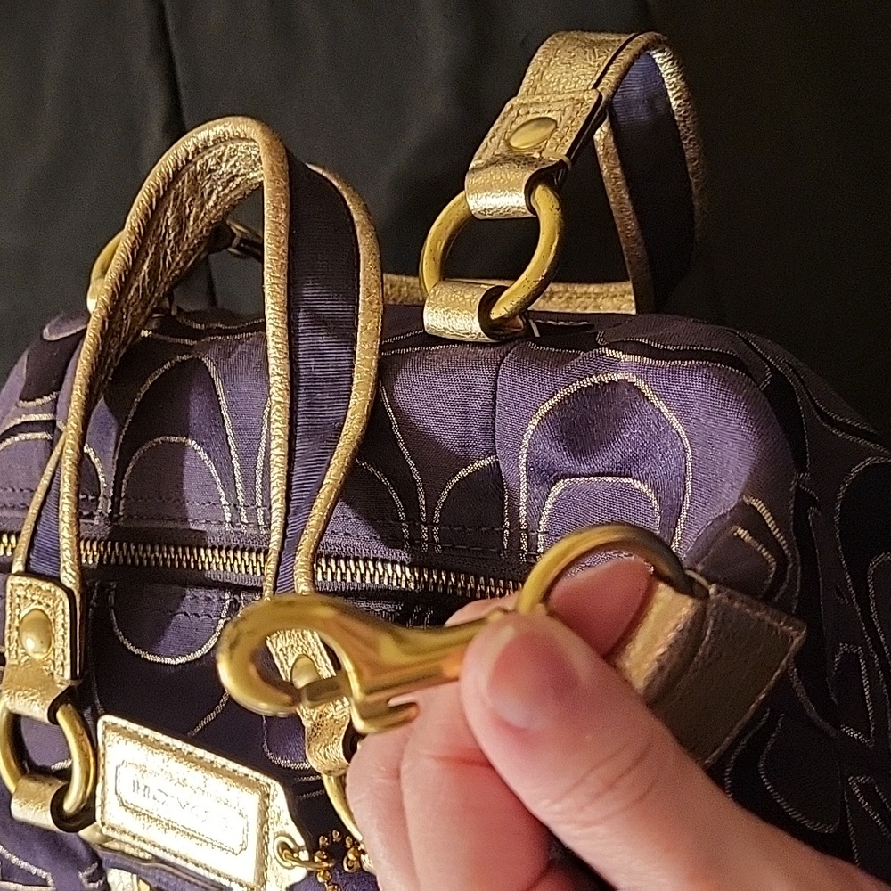 Coach Poppy Purple and Gold Metalic Satchel Purse - Picture 13 of 17